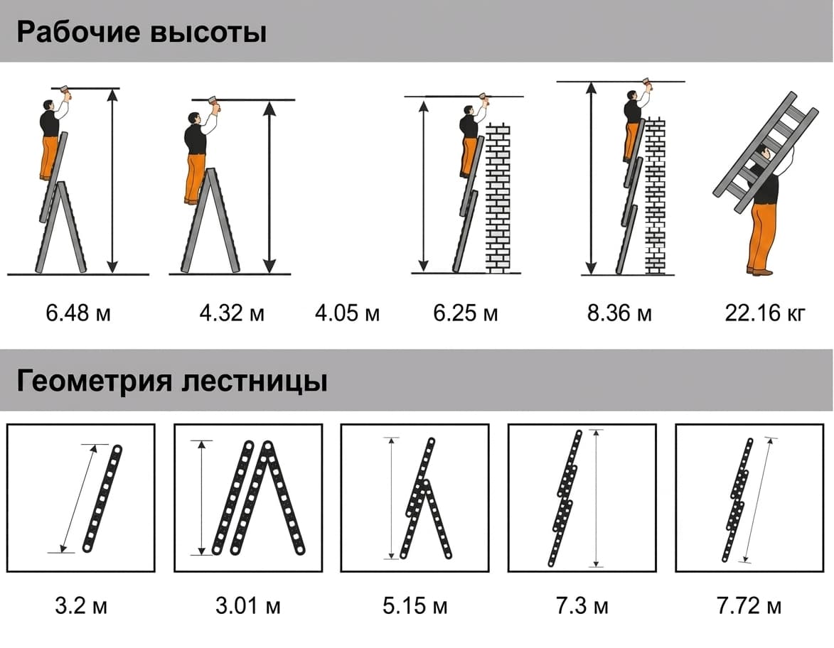 Лестница трехсекционная универсальная Эйфель Ювелир 3x11