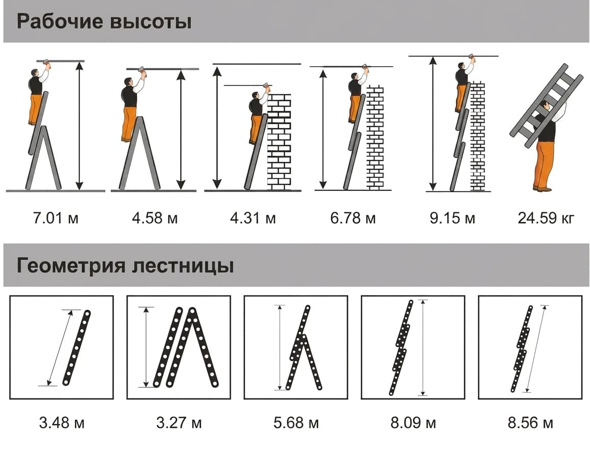Лестница трехсекционная универсальная Эйфель Ювелир 3x12