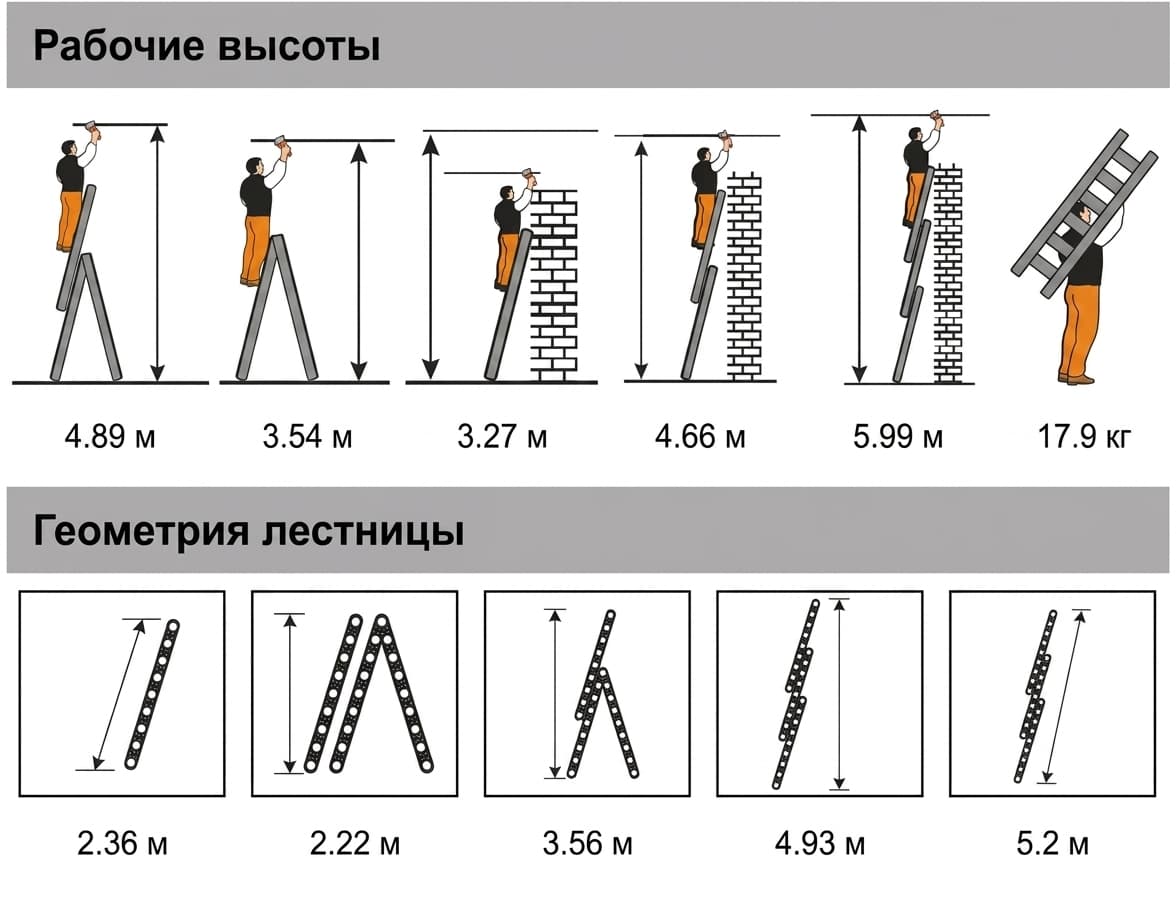Лестница трехсекционная универсальная Эйфель Ювелир 3x8