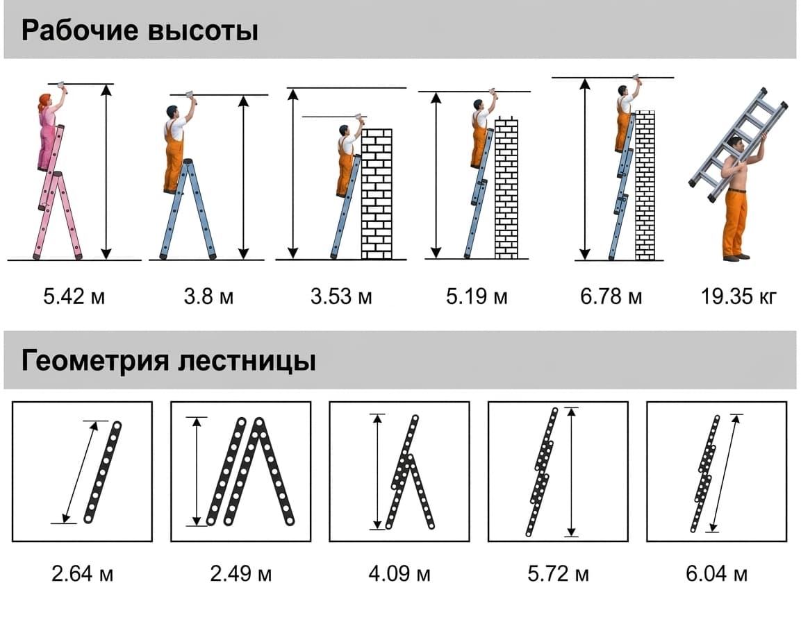 Лестница трехсекционная универсальная Эйфель Ювелир 3x9