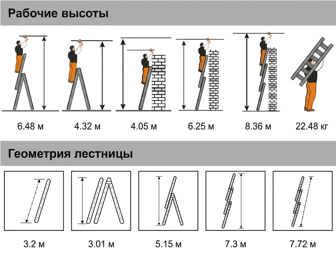 Лестница трехсекционная универсальная Эйфель Ювелир Плюс 3x11