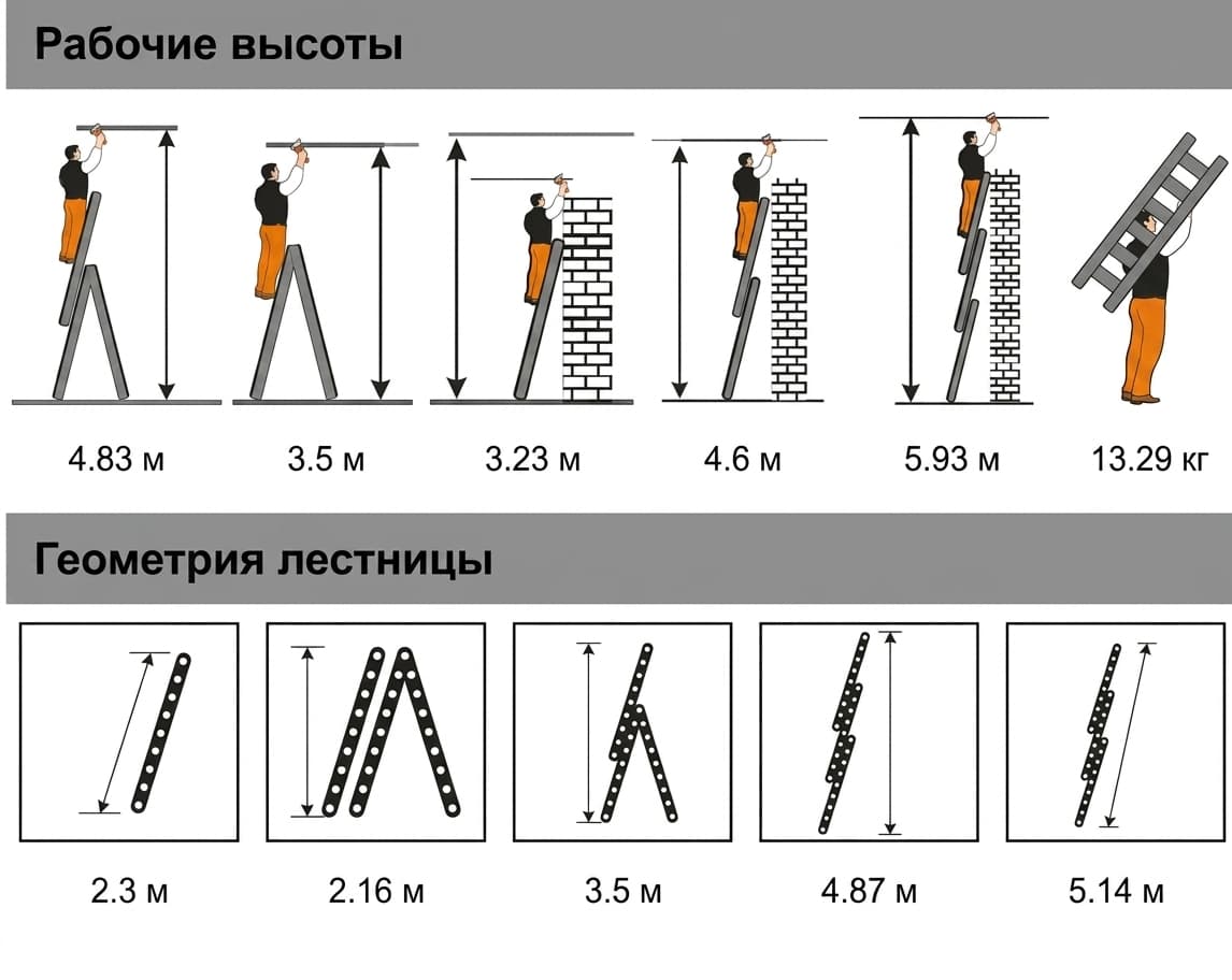 Трехсекционная лестница Эйфель Гранит 3x8